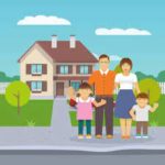 A family waves from in front of a house